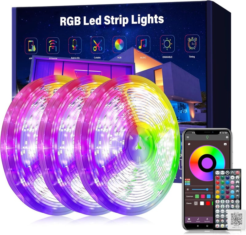 Ledagic Led Lights for Bedroom 300ft Music Sync Color Changing Led Strip Lights with 60 Key Remote and App Control RGB Led Light Strip for Home Party Room Decoration - Image 1